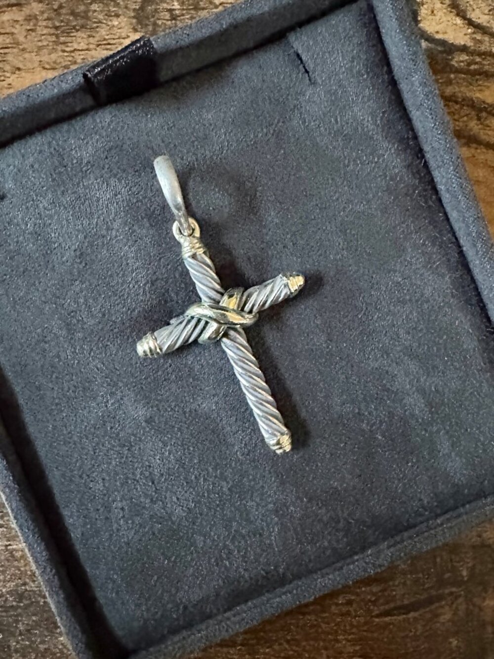 David Yurman Large Cable Cross Pendant w/ 14K Yellow Gold
